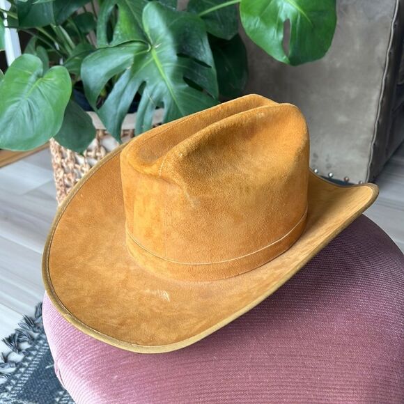 Warm Tan Genuine Leather Cowboy Hat, 57cm Excellent Condition - Picture 1 of 7